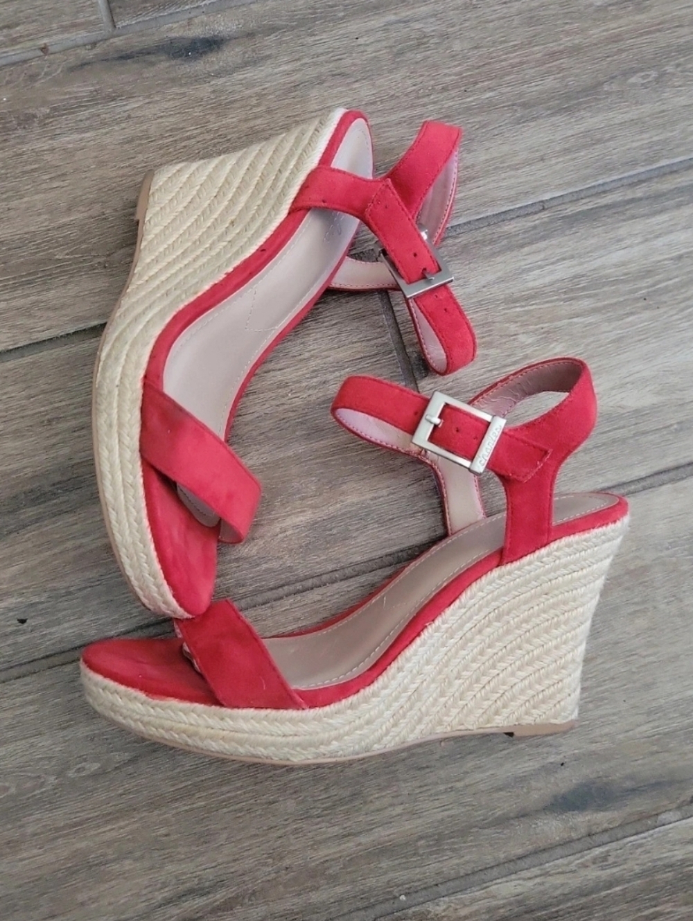 Red Espadrille Wedge 3.5 Inch Heel Sandals Size 8.5